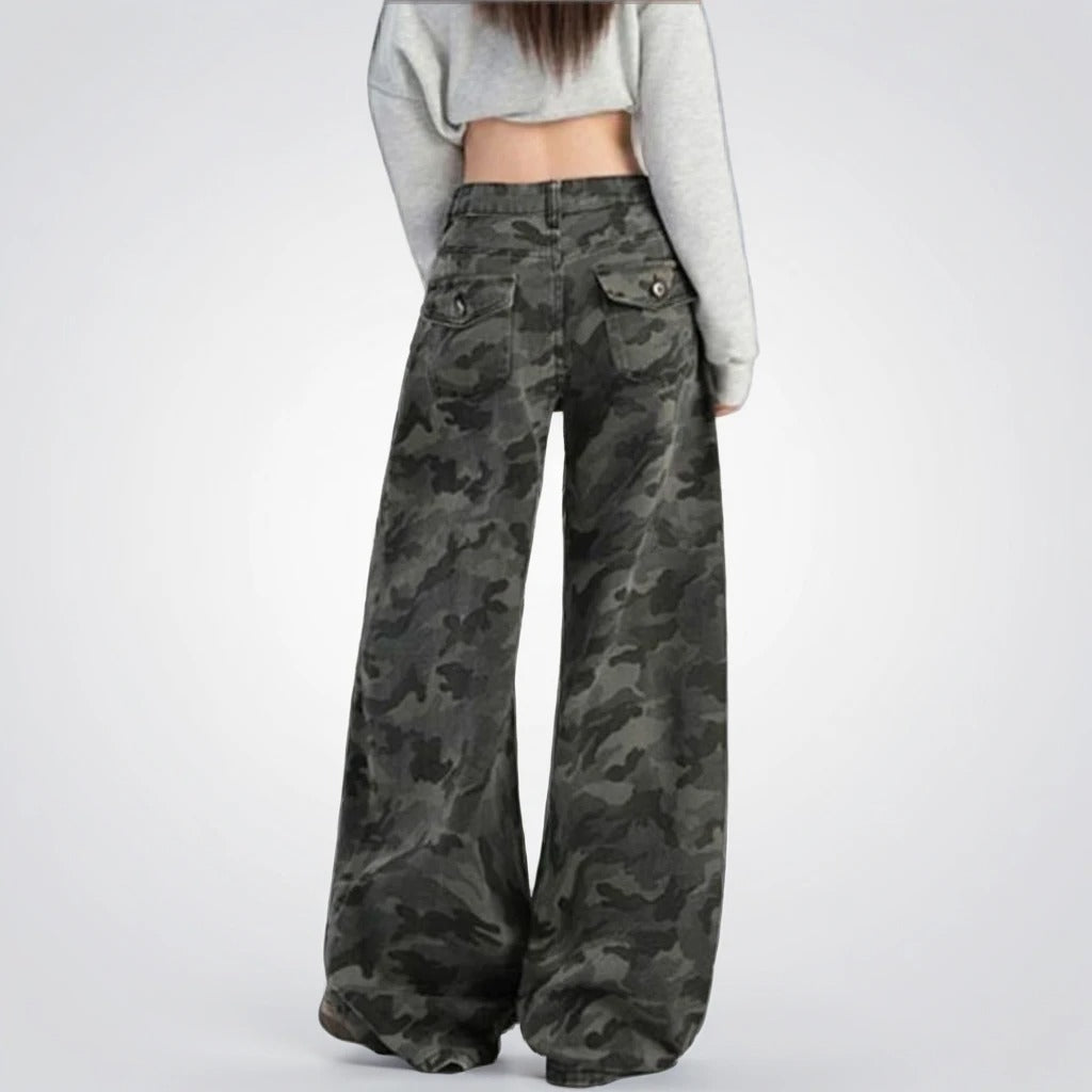 Camouflage Wide Leg Cargo Jeans