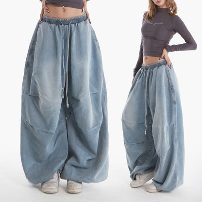 Adjustable Hem Barrel Leg Denim Sweats