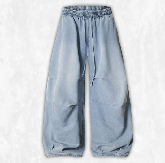 Adjustable Hem Barrel Leg Denim Sweats