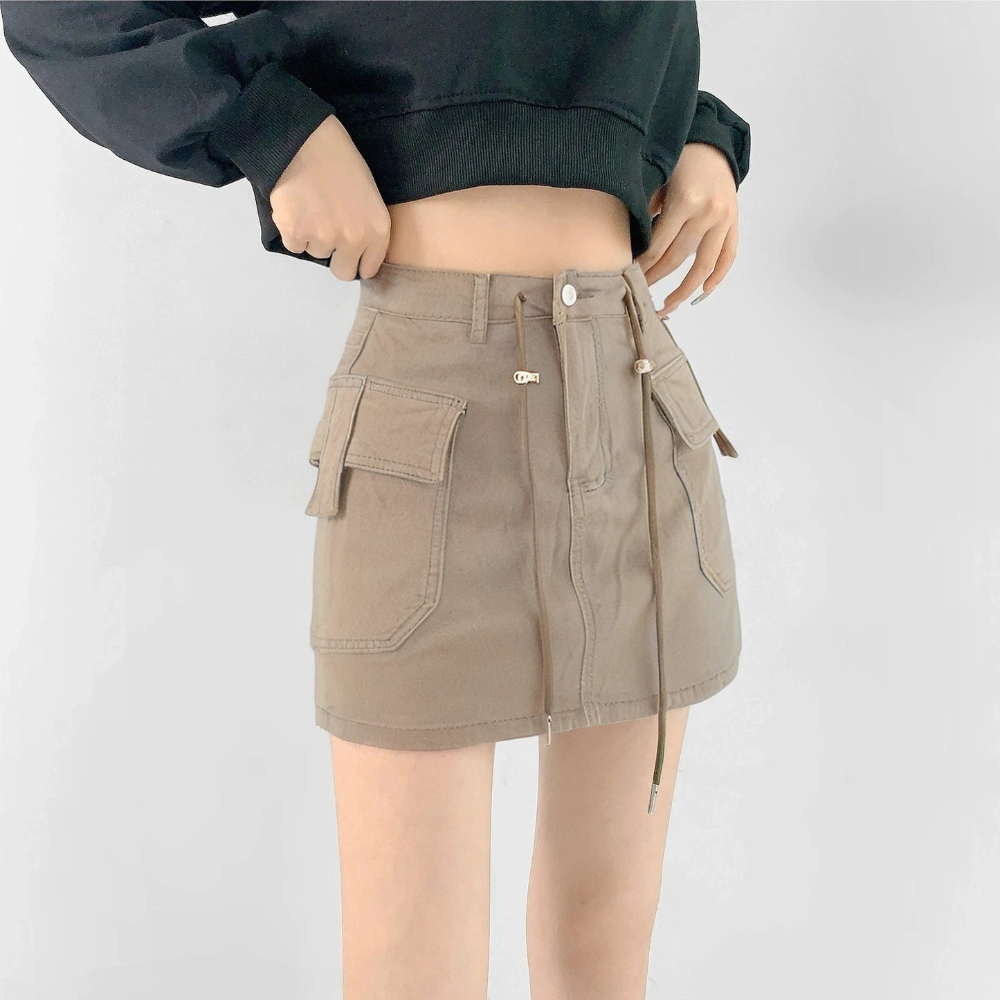 Cargo Drawstring Miniskirt