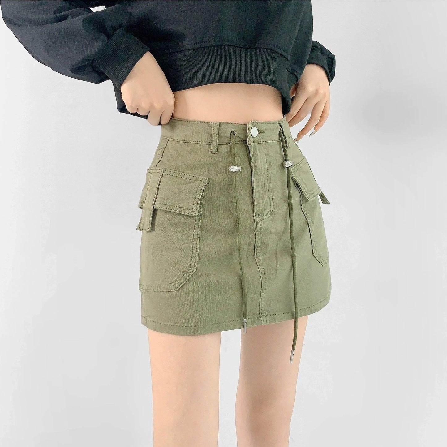 Cargo Drawstring Miniskirt