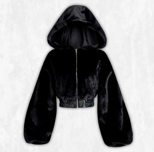 Cropped Faux Fur Hoodie