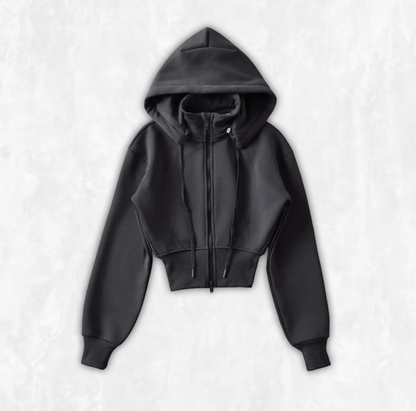 Detachable Fleece-Lined Cropped Hoodie