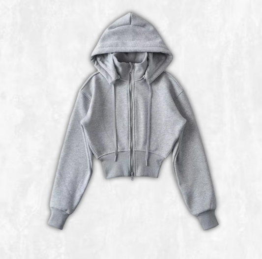 Detachable Fleece-Lined Cropped Hoodie