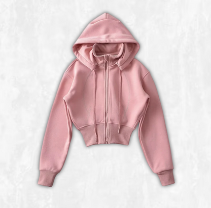 Detachable Fleece-Lined Cropped Hoodie