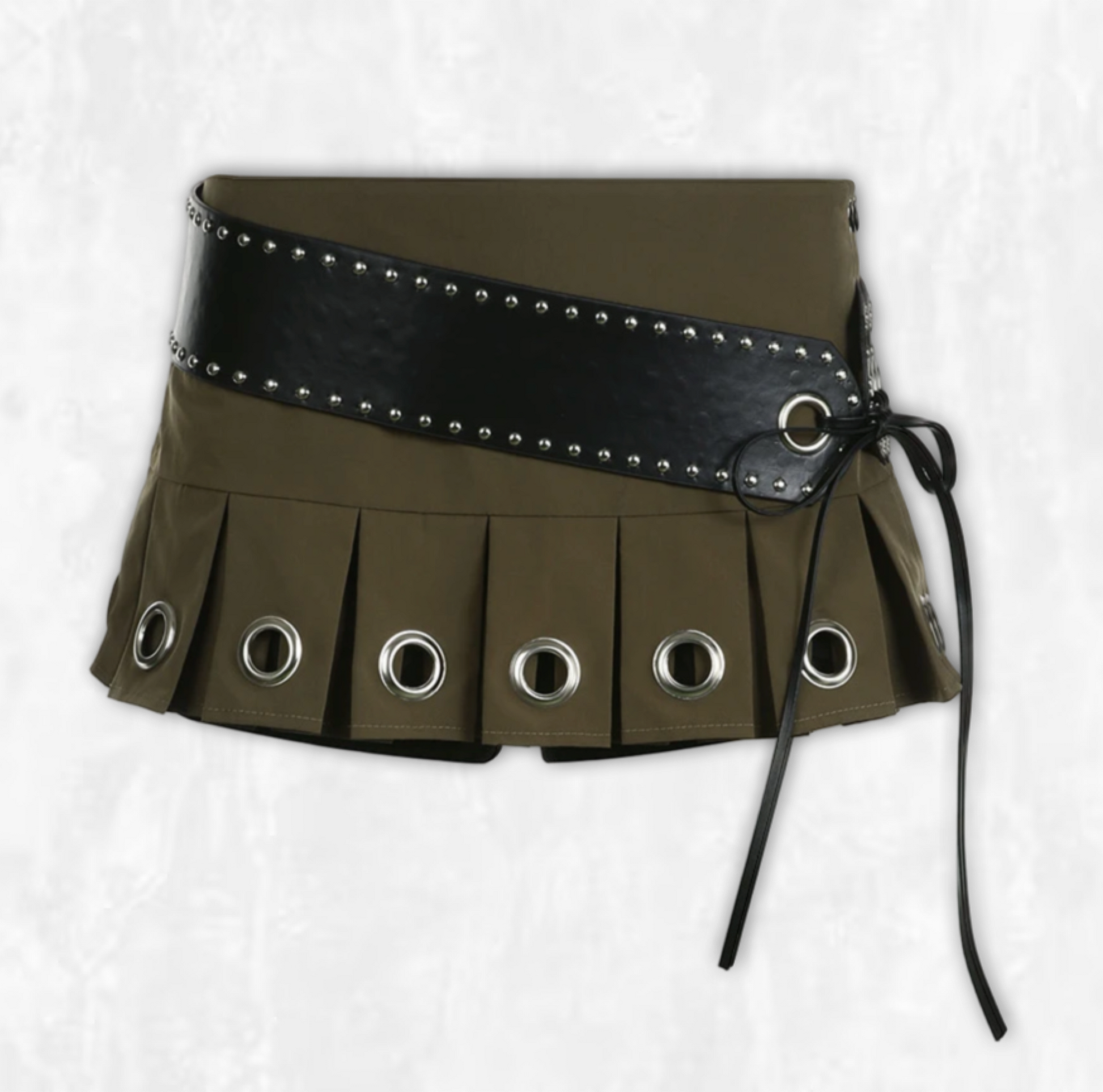 【PORTERNA】Eyelet layered short skirt Chic Eyelet Hole Pleated Super Short Skirt with belt Grunge