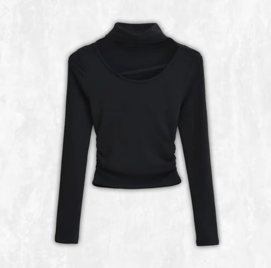 High-Neck Cutout Detail Long-sleeved Shirt