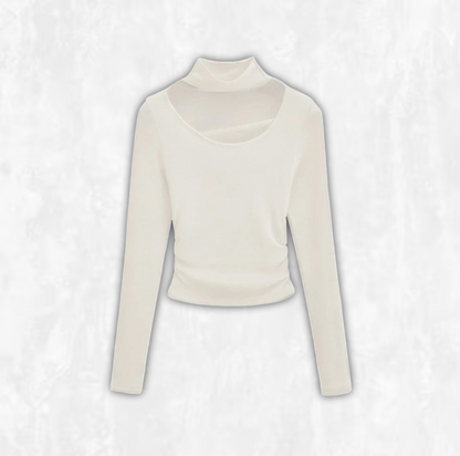 High-Neck Cutout Detail Long-sleeved Shirt