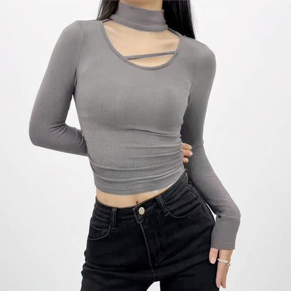 High-Neck Cutout Detail Long-sleeved Shirt