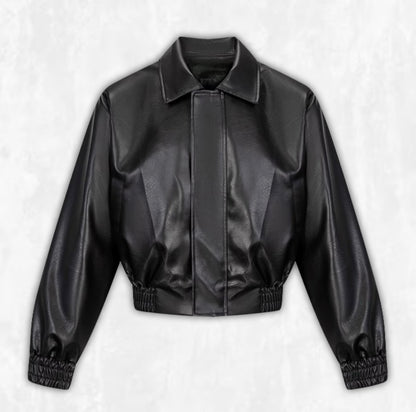Off-Duty Vegan Leather Bomber Jacket