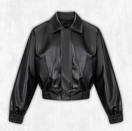 Off-Duty Vegan Leather Bomber Jacket