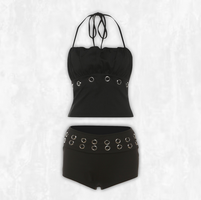 Onyx Eyelet Halter Top & Shorts