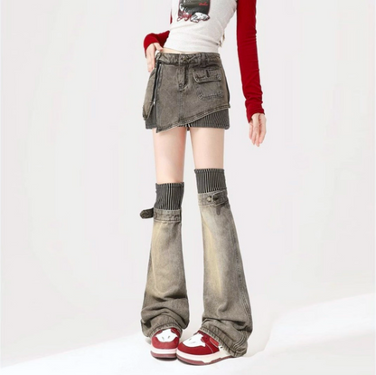 Robyn Denim Mini Skirt & Leg Warmer Set