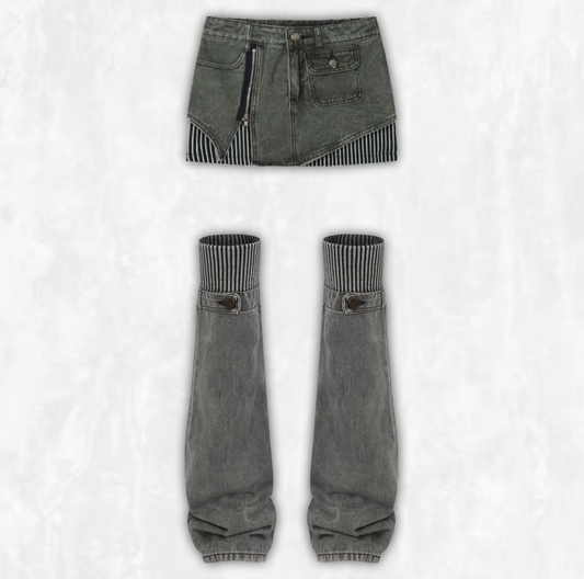 Robyn Denim Mini Skirt & Leg Warmer Set