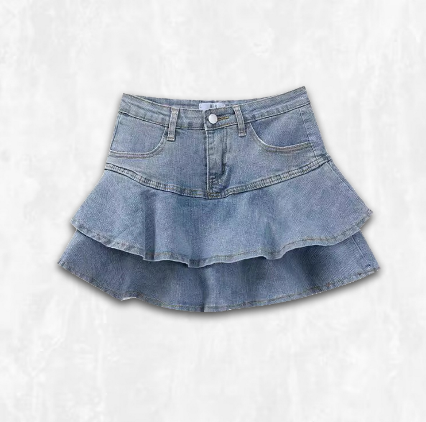 Double-the-Ruffle Denim Miniskirt