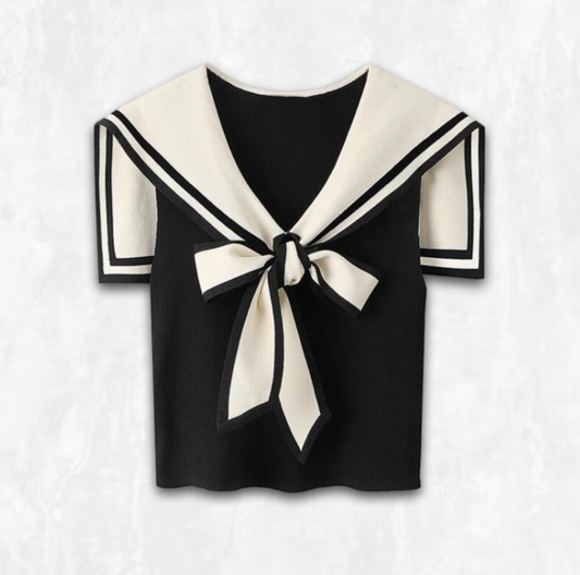 Sailor Collar Tie-front Vintage Top