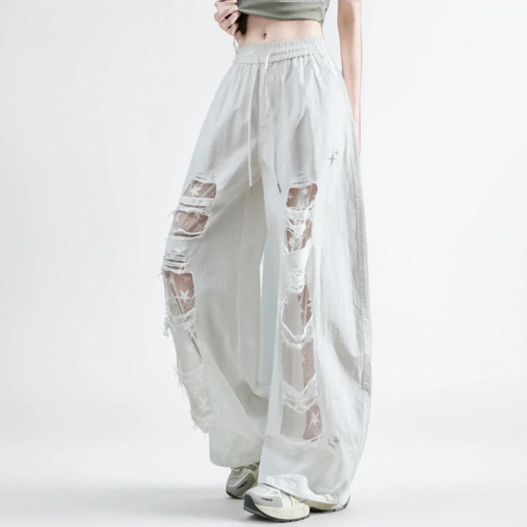 Starlit Distressed Wide Leg Jeans