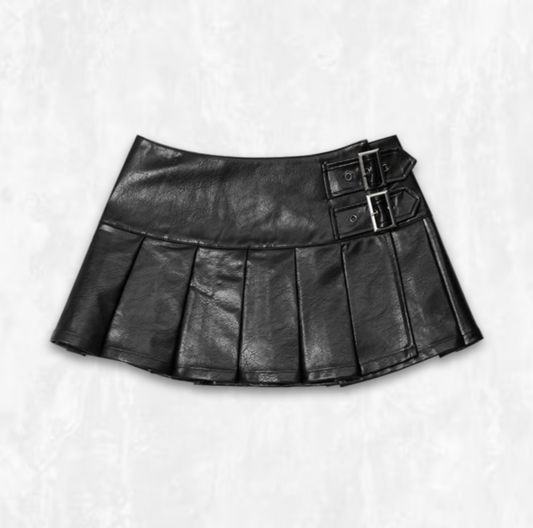 Pleated Vegan Leather Micro Skirt