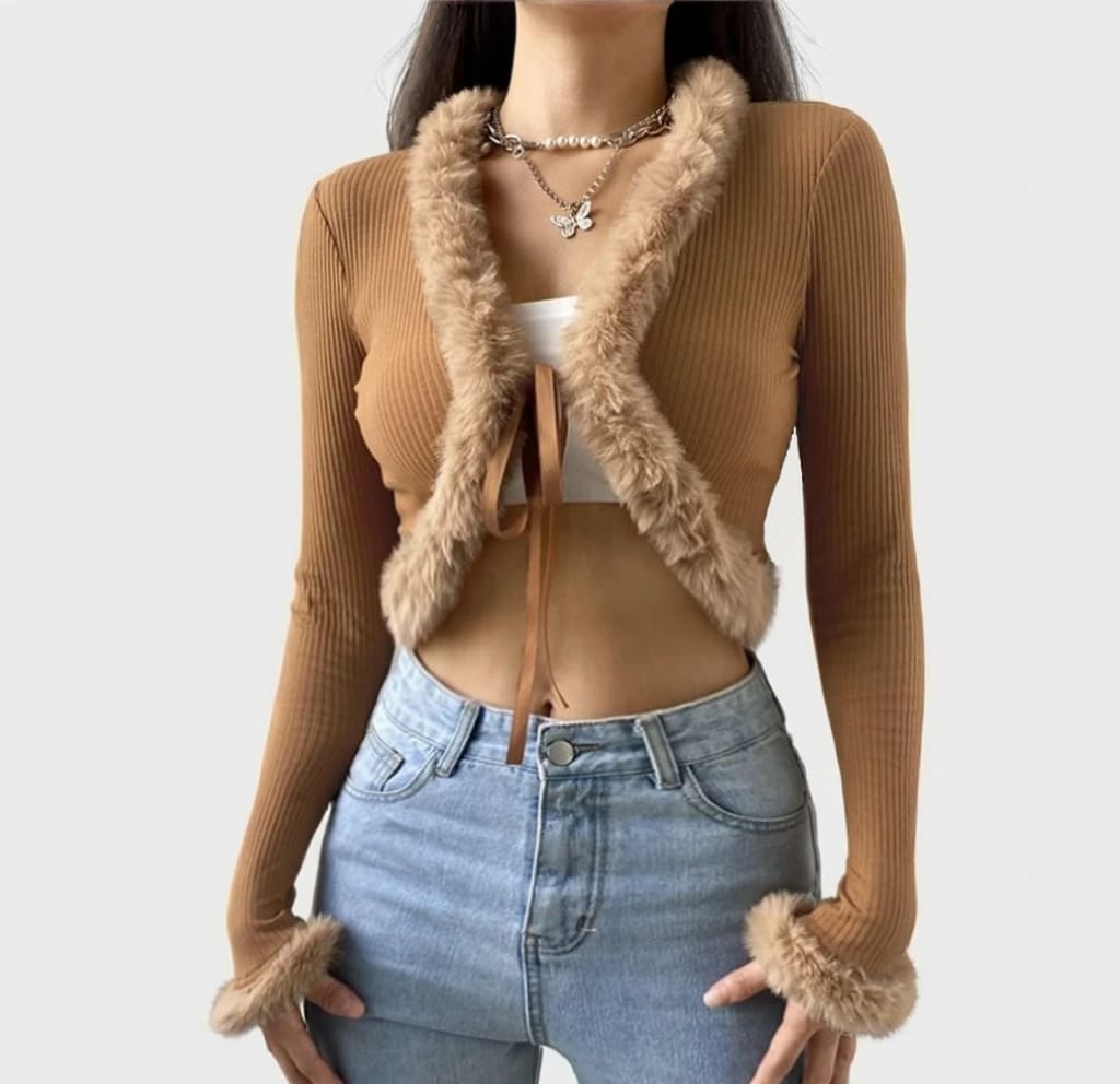 Petit Faux Fur Trim Cardigan