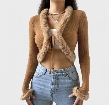 Petit Faux Fur Trim Cardigan