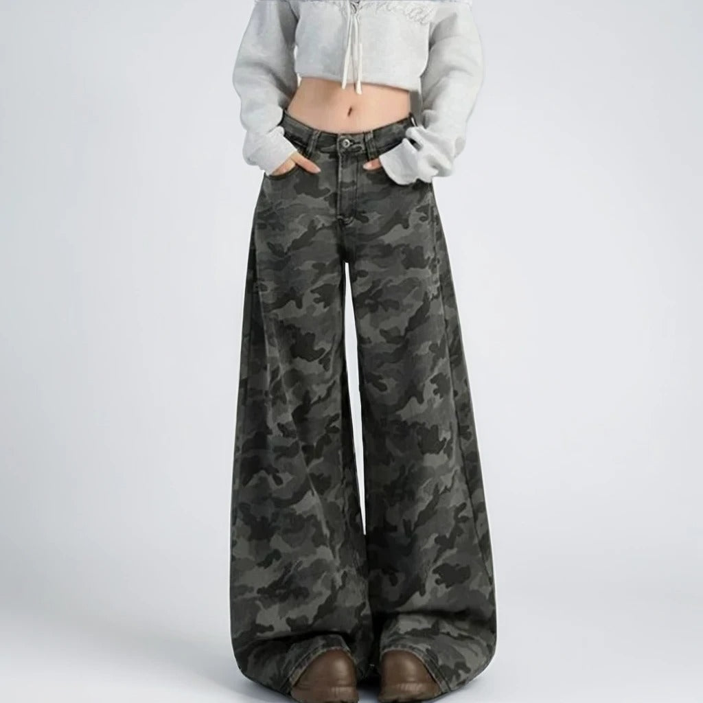 Camouflage Wide Leg Cargo Jeans
